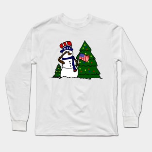 American Patriotic Christmas Snowman Long Sleeve T-Shirt